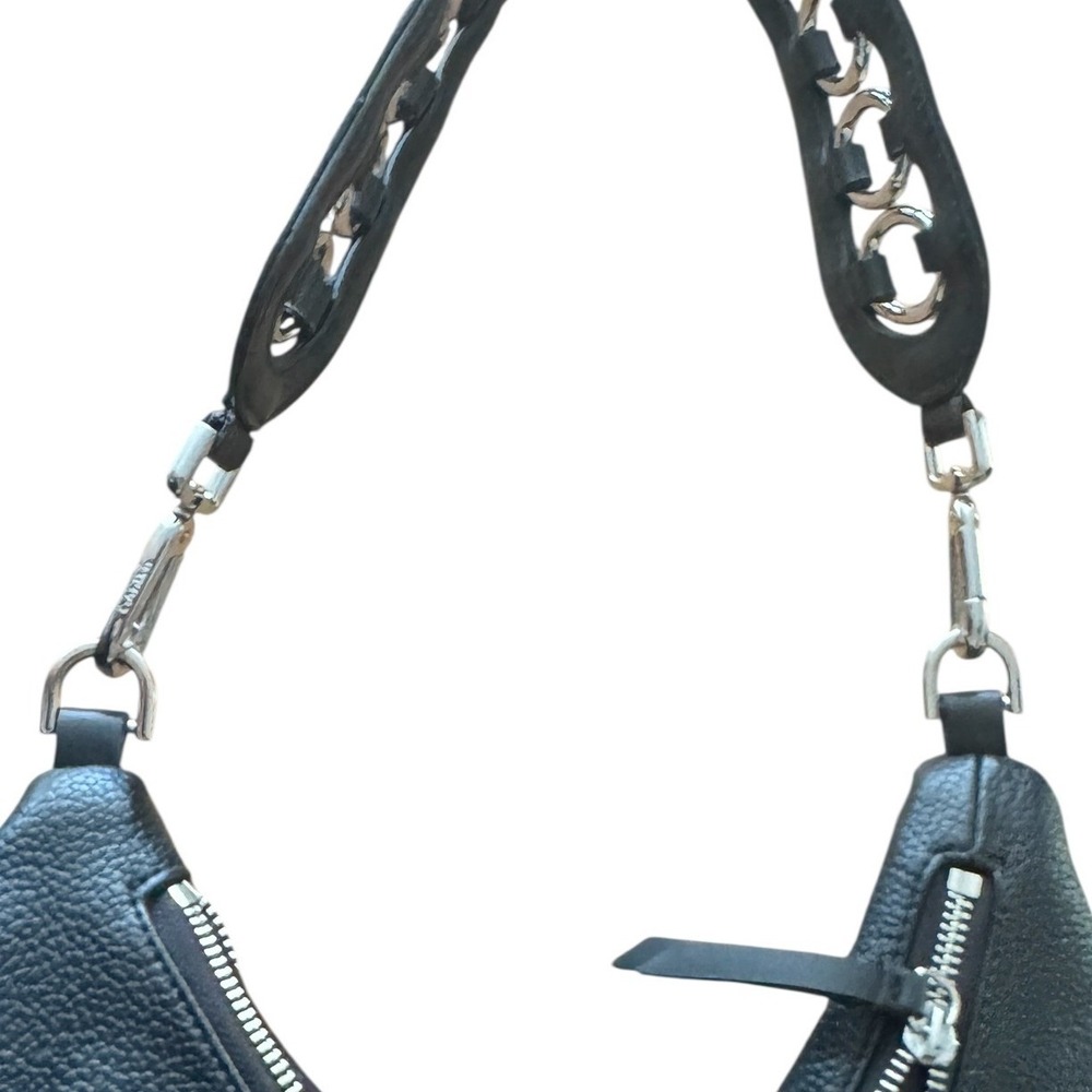 Calvin Klein Black Pebbled Faux Leather Asymmetrical Zip Hobo Bag Boho vegan - Picture 3 of 12